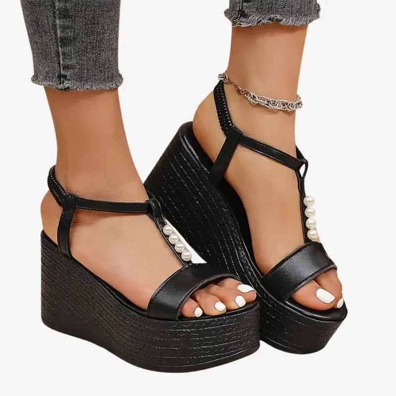Black "Perla Chic" Wedge Sandals